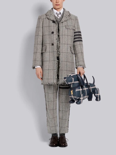 Shop Thom Browne Black And White Prince Of Wales Oversized Check Hunting Wool Tweed Frayed Unconstructed  In Grey
