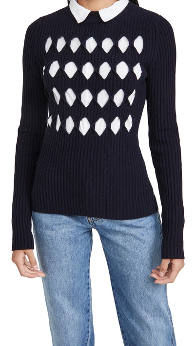 Shop Victoria Beckham Cutout Argyle Sweater In Navy
