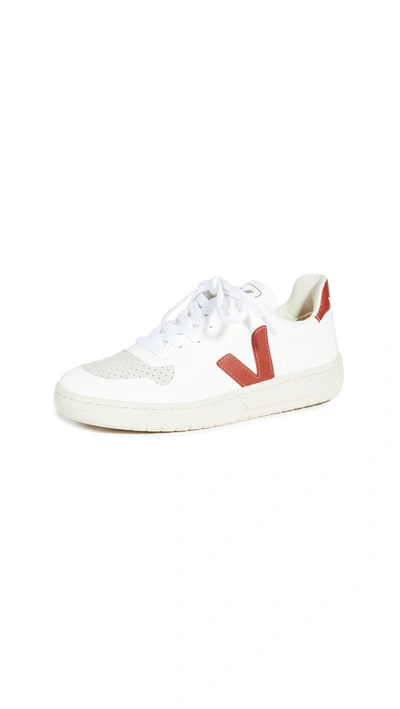 Shop Veja V-10 Vegan Sneakers In White/rouille