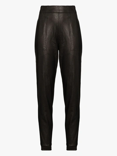 Shop Spanx Faux Leather Track Pants - Women's - Polyester/spandex/elastane/rayon In Black