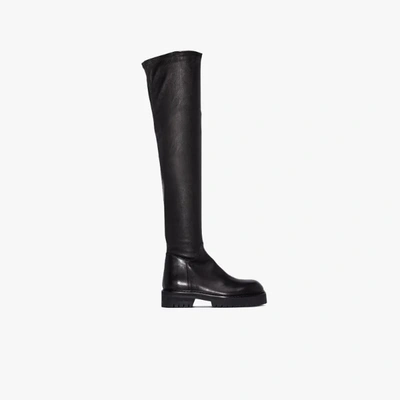 Shop Ann Demeulemeester Black Thigh-high Leather Boots