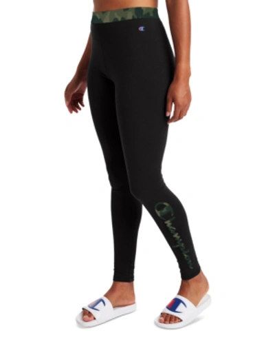 Shop Champion Women's Camo-print Logo Full Length Leggings In Black/camo