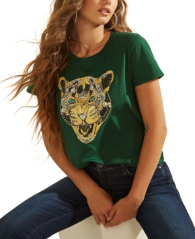 Shop Guess Embellished Animal-graphic T-shirt In Midnight Clover