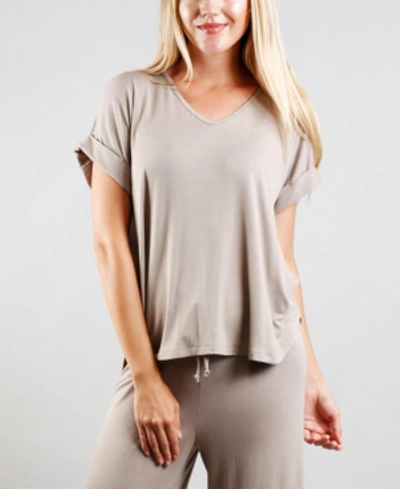 Shop Coin 1804 Women's Rolled Sleeve V-neck T-shirt In Taupe