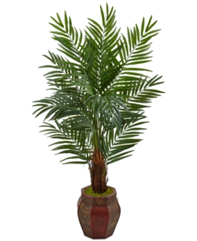 Shop Nearly Natural 5' Areca Palm Artificial Tree In Mixed-pattern Planter In Green