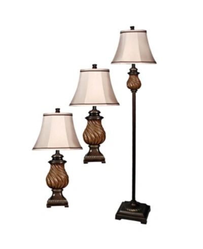 Shop Stylecraft Linen Fabric Shade Floor And Table Lamp Set, Pack Of 3 In Brown