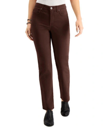 Shop Style & Co Petite Natural Straight-leg Jeans, In Petite & Petite Short, Created For Macy's In Dark Chocolate