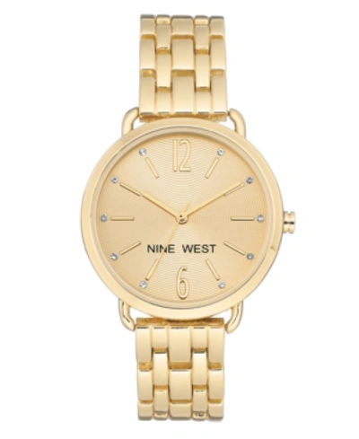 Shop Nine West Women's Crystal Accented Gold-tone Bracelet Watch, 36mm