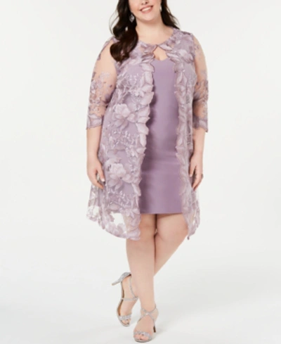 Shop Alex Evenings Plus Size Embroidered Jacket & Sheath Dress In Smokey Orchid