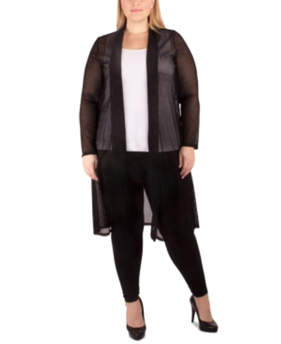 Shop Ny Collection Plus Size Semi-sheer Duster Cardigan In Black