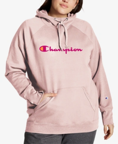 Shop Champion Powerblend Plus Size Logo Hoodie In Hush Pink