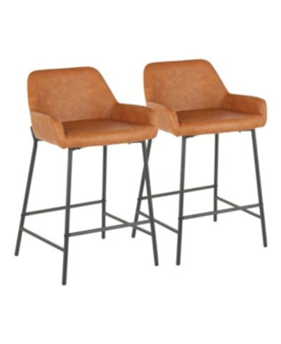 Lumisource Daniella Industrial Counter Stool In Black Metal And Espresso Faux Leather By  In Camel