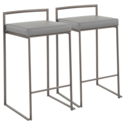 Lumisource Fuji Stackable Barstool Set Of 2 In Gy Fx Lthr