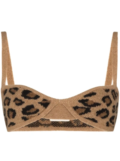 Shop Khaite Eda Leopard Knit Bra-style Top In Brown