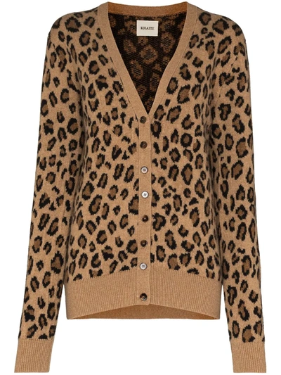 Shop Khaite Amelia Leopard Knit Cardigan In Brown