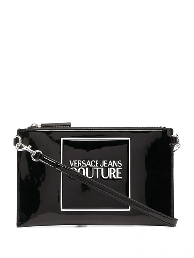 Shop Versace Jeans Couture Logo-debossed Patent Clutch In Black