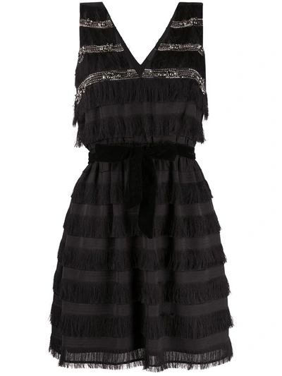 Shop Pinko Stefano Fringed Jacquard Dress In Black