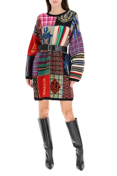 Shop Etro Patchwork Mini Dress In Red,green,blue