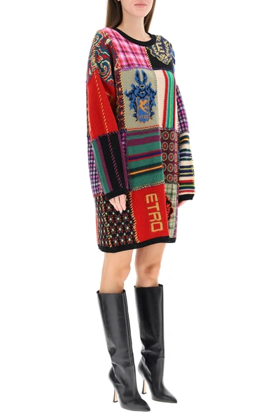 Shop Etro Patchwork Mini Dress In Red,green,blue