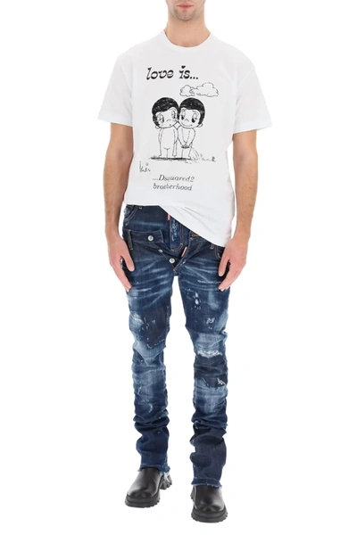 Shop Dsquared2 T-shirt With Love Is Forever Print In White,black