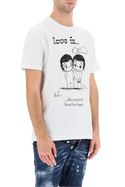 Shop Dsquared2 T-shirt With Love Is Forever Print In White,black