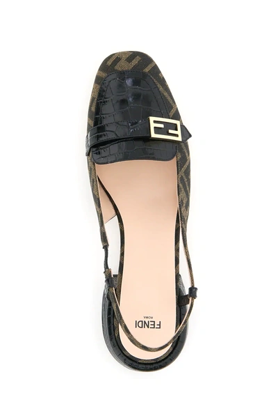 Shop Fendi Promenade Ff Slingback Loafers In Brown,black
