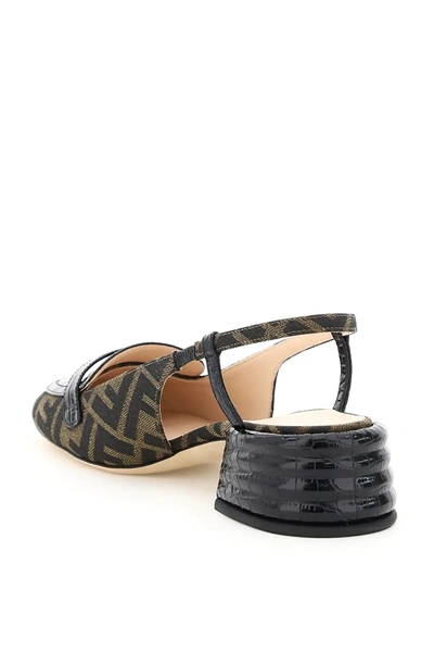 Shop Fendi Promenade Ff Slingback Loafers In Brown,black