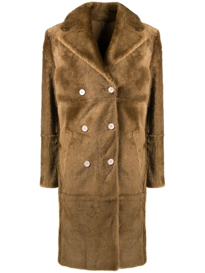 Shop Yves Salomon Double Breasted Lamb Fur Coat In Neutrals