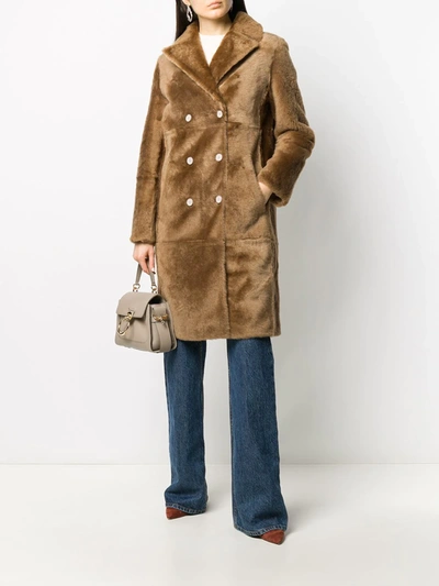 Shop Yves Salomon Double Breasted Lamb Fur Coat In Neutrals