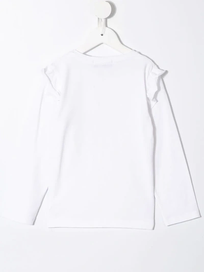 Shop Aigner Rhinestone Logo Ruffled Shoulders Sweatshirt In White