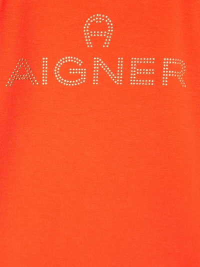 Shop Aigner Rhinestone Logo Ruffled Shoulders Sweatshirt In Red