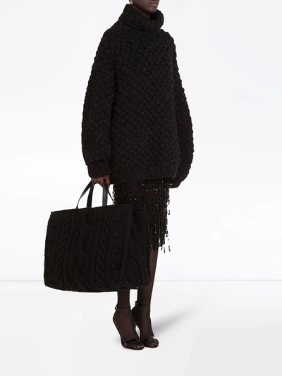 Dolce & Gabbana Ruched Beaded-fringe Midi Skirt In Black