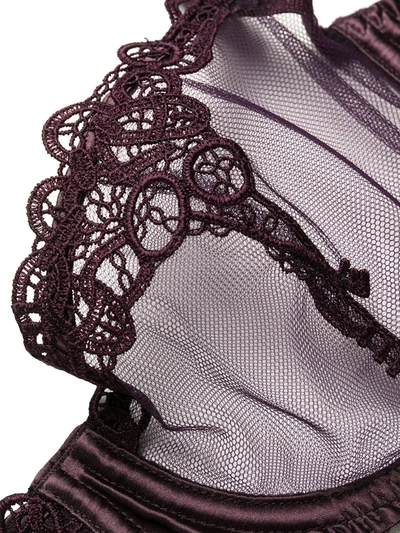 Shop Fleur Of England Lace-trimmed Semi-sheer Bra In Purple