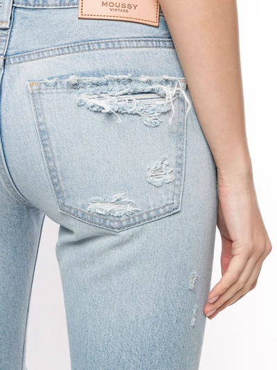 Shop Moussy Vintage Distressed Tapered-fit Jeans In Blue