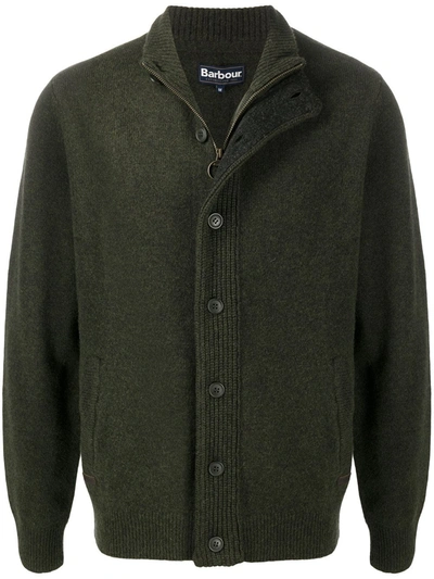 Barbour Seaweed Green Button-front Knit Sweater With Ribbed Detailing In Green