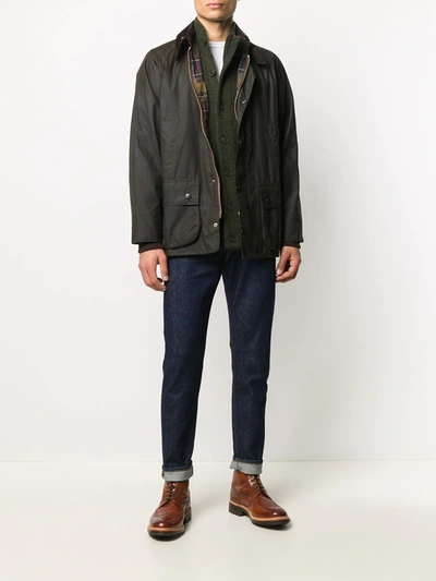 Barbour Seaweed Green Button-front Knit Sweater With Ribbed Detailing In Green