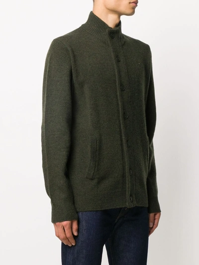 Barbour Seaweed Green Button-front Knit Sweater With Ribbed Detailing In Green