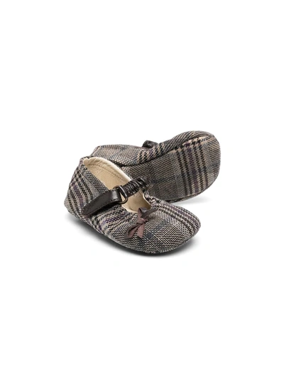 Shop Pèpè Checked Bow-embellished Ballerina Shoes In Brown