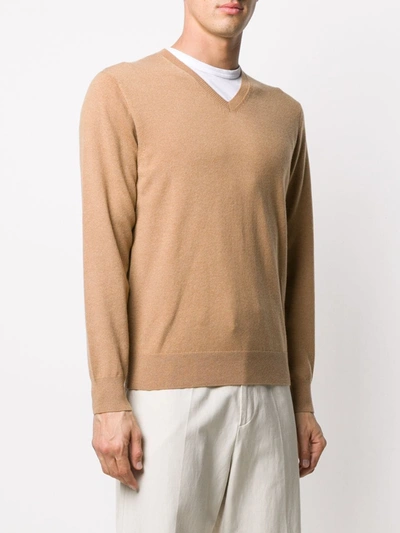 Shop Cruciani V-neck Cashmere Jumper In Neutrals