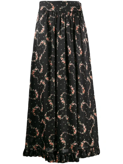 Shop Paco Rabanne Floral Print Midi Skirt In Black