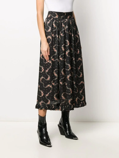 Shop Paco Rabanne Floral Print Midi Skirt In Black