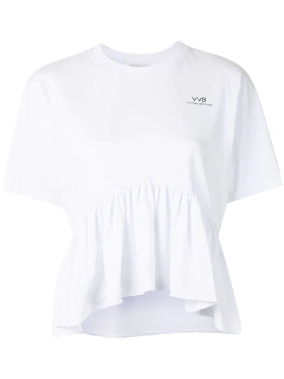 Shop Victoria Victoria Beckham Round-neck Peplum Cotton T-shirt In White