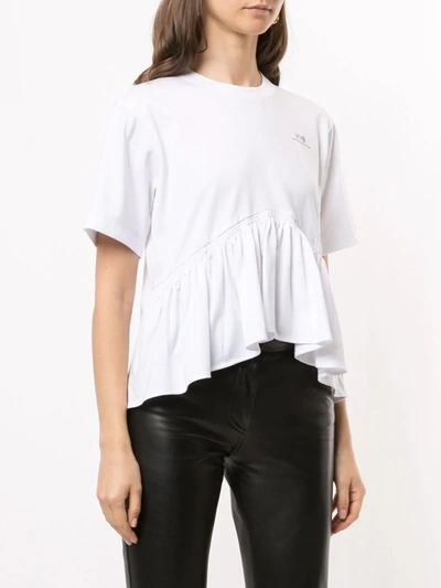 Shop Victoria Victoria Beckham Round-neck Peplum Cotton T-shirt In White