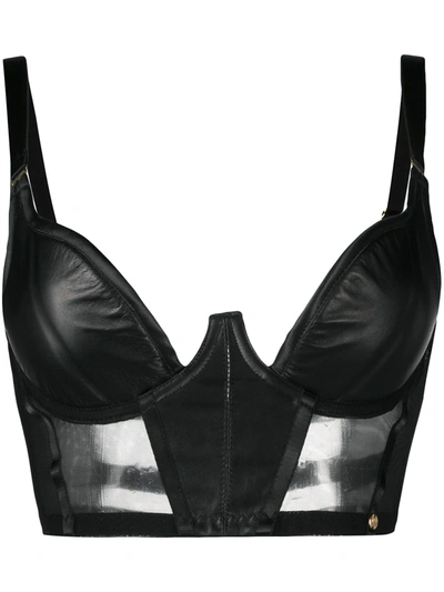 Shop Something Wicked Fitted Leather Bra In Black