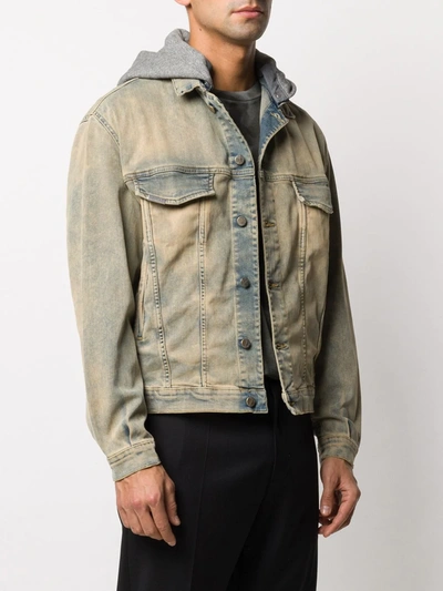 Shop Represent Detachable-hood Stonewash Denim Jacket In Blue