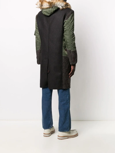 Shop Junya Watanabe Patchwork Tweed Parka Coat In Green