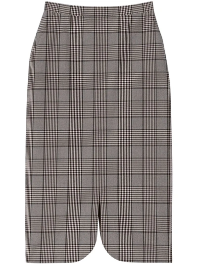 Shop Burberry Scalloped Hem Checked Pencil Skirt In Neutrals