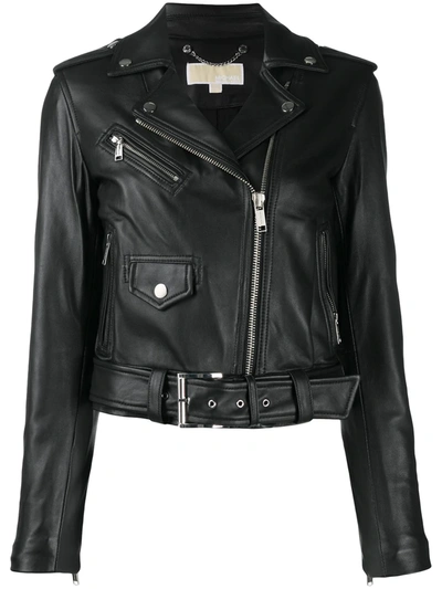 Shop Michael Michael Kors Cropped Leather Jacket In Black