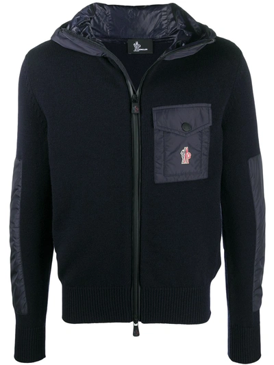 Shop Moncler Contrast-panel Hooded Sweater Jacket In Blue