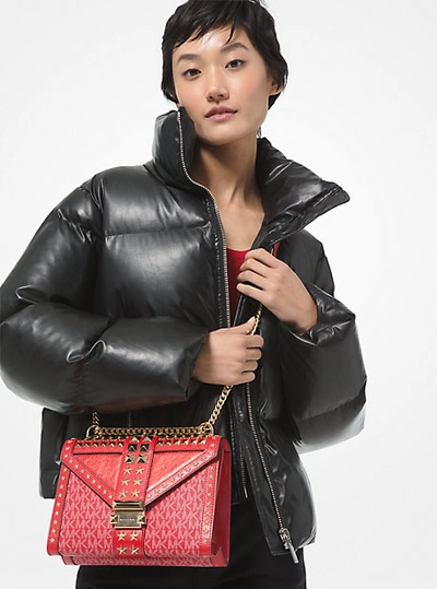 Shop Michael Kors Quilted Faux Leather Puffer Jacket In Black